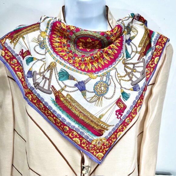 New  Set of 2 Handkerchief/Mini Scarfs Valentino, cotton 18" red pink floral(25) - Picture 7 of 10